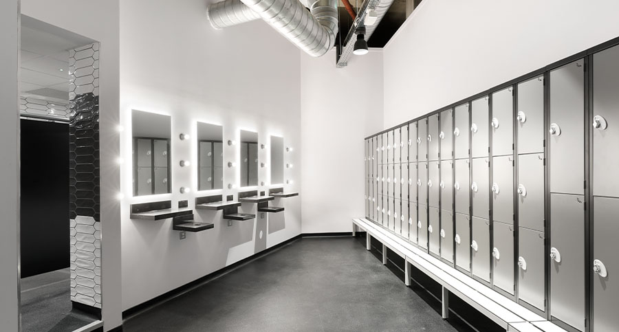 fitness club interior design changing room lockers and mirrors