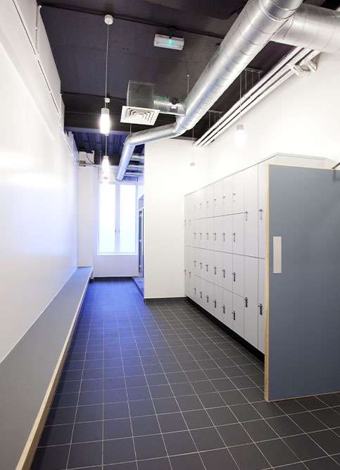yoga studio changing room interior design hallway with lockers