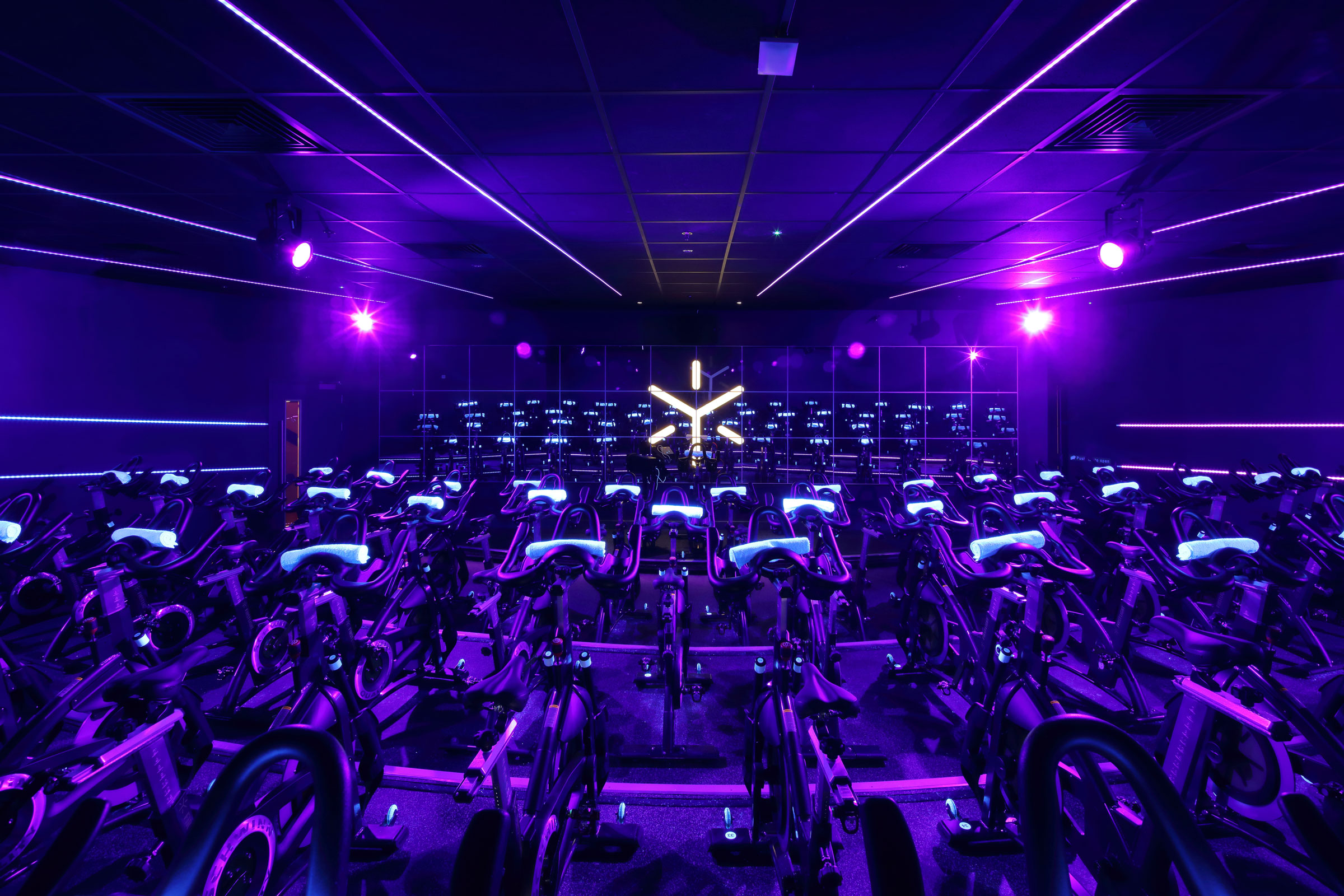 spin studio with purple lighting