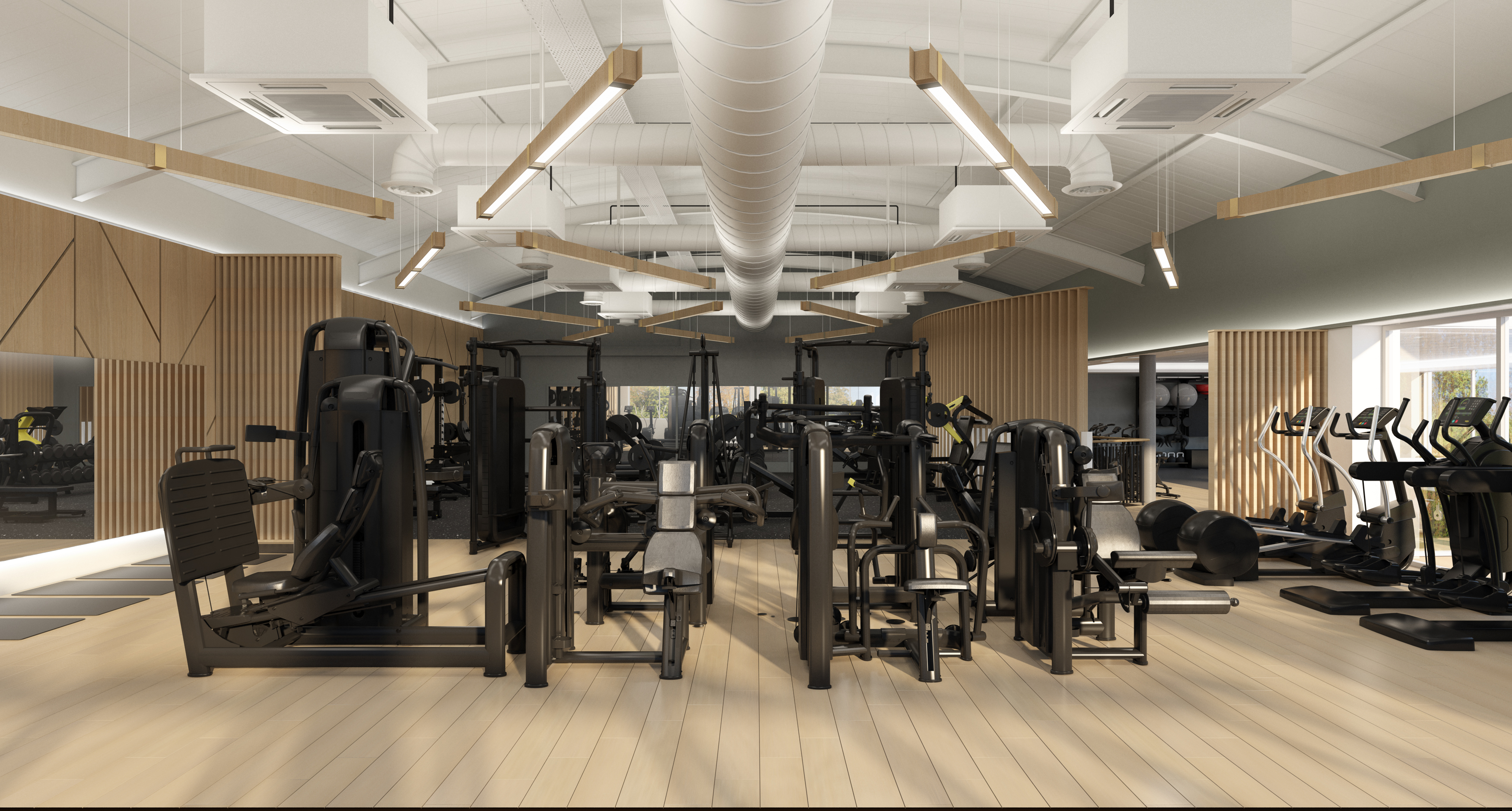large gym area with fitness equipment
