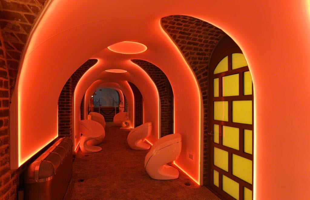spa equipment in a red lit spa