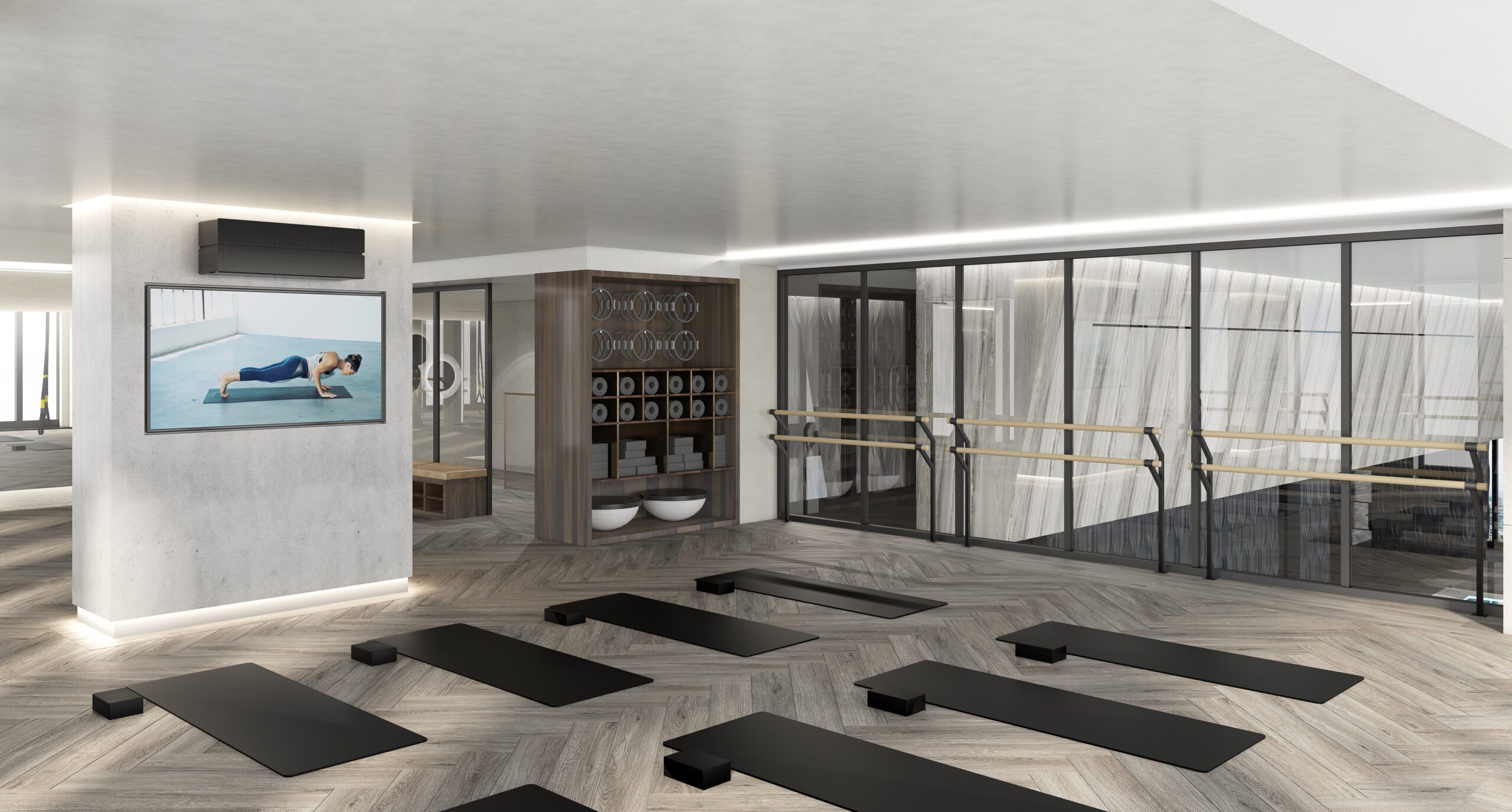 45th floor yoga studio with city views