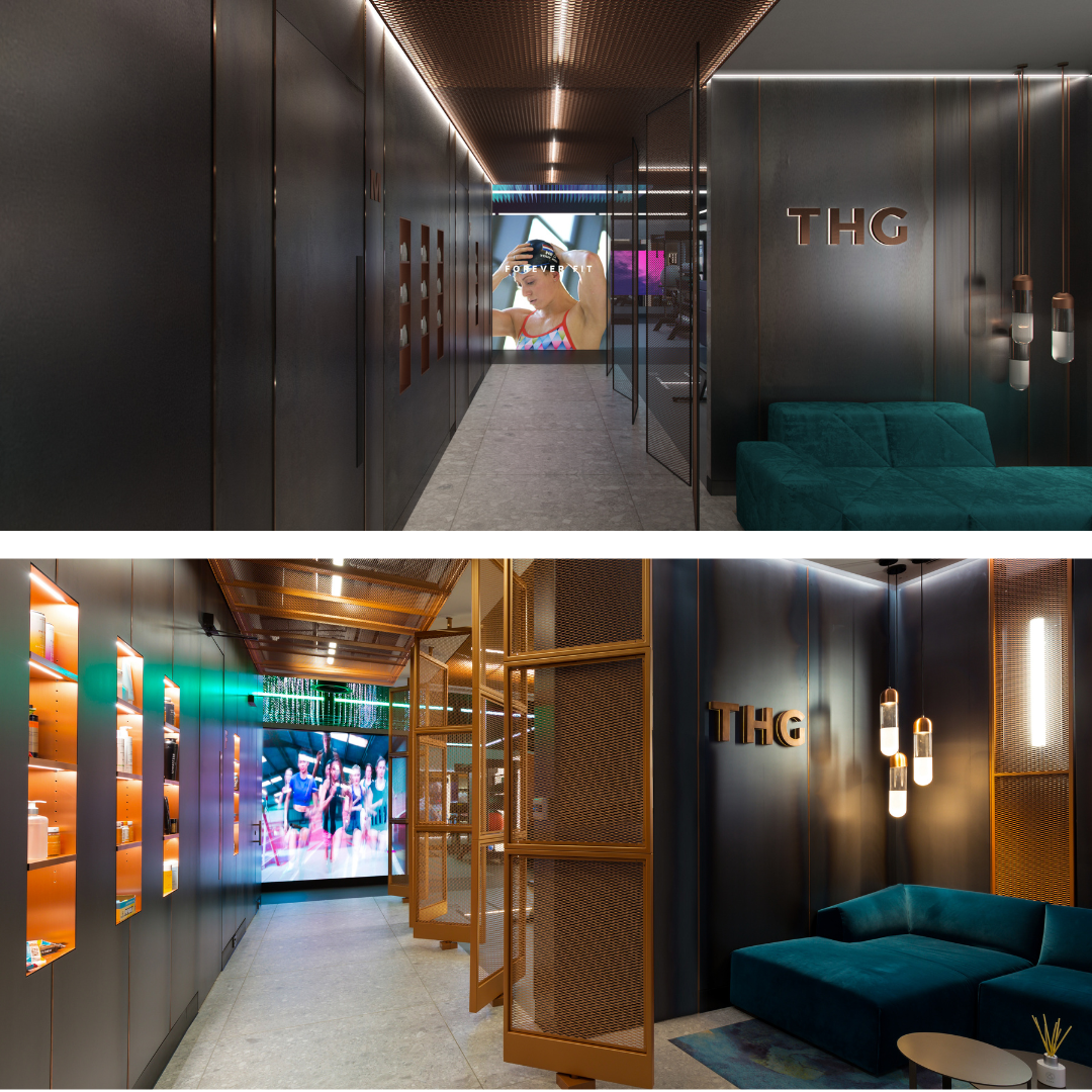 gym design CGI vs real image, gym reception shot