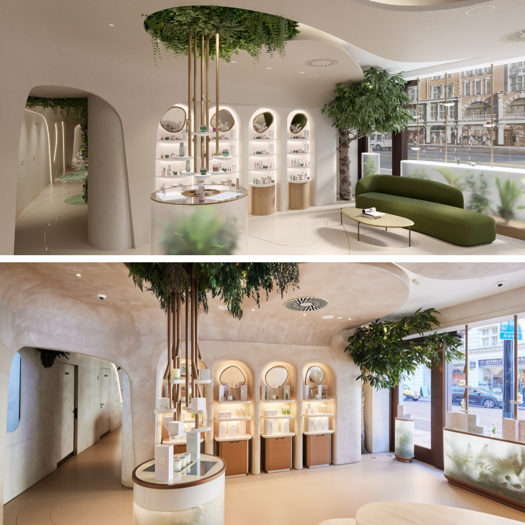 gym design CGI vs real image, reception area