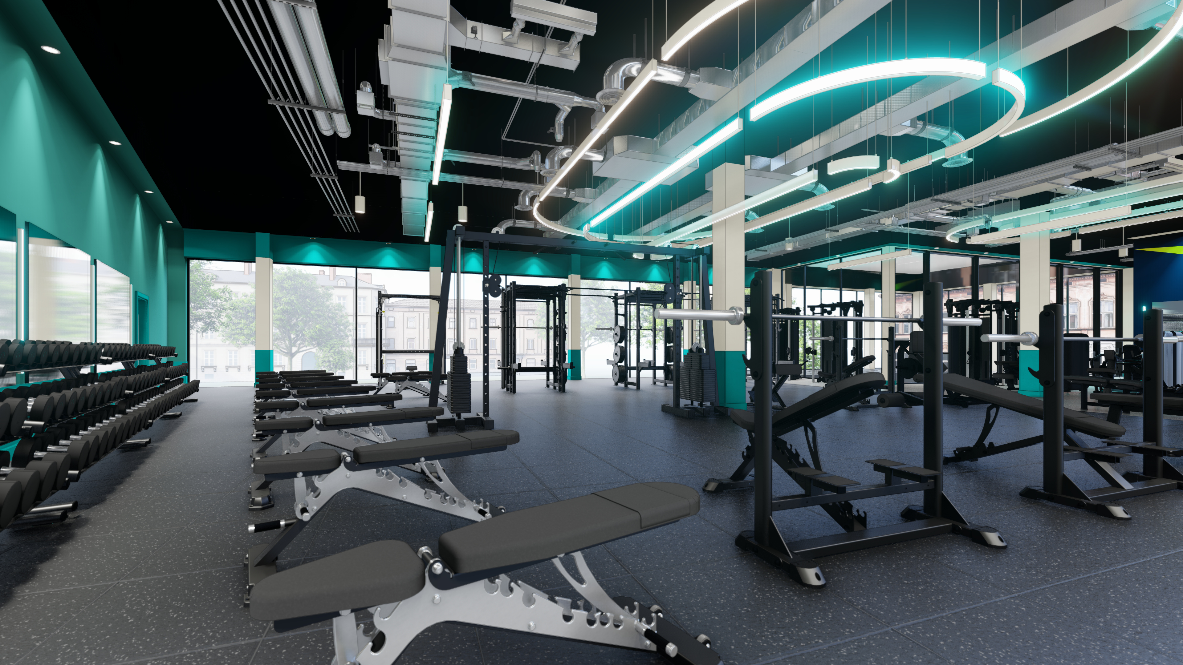 Southwark Castle Leisure Centre Gym interior design free weight area